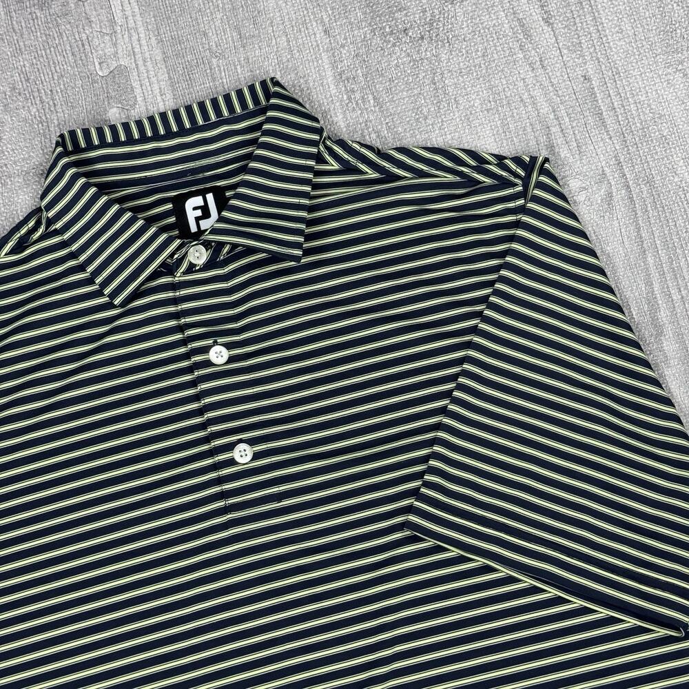 FootJoy GOLF Polo Shirt Mens M Blue Green Striped Performance PREPPY Golf EUC